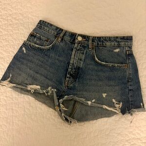 Zara Distressed Dark Blue Denim Jean Shorts